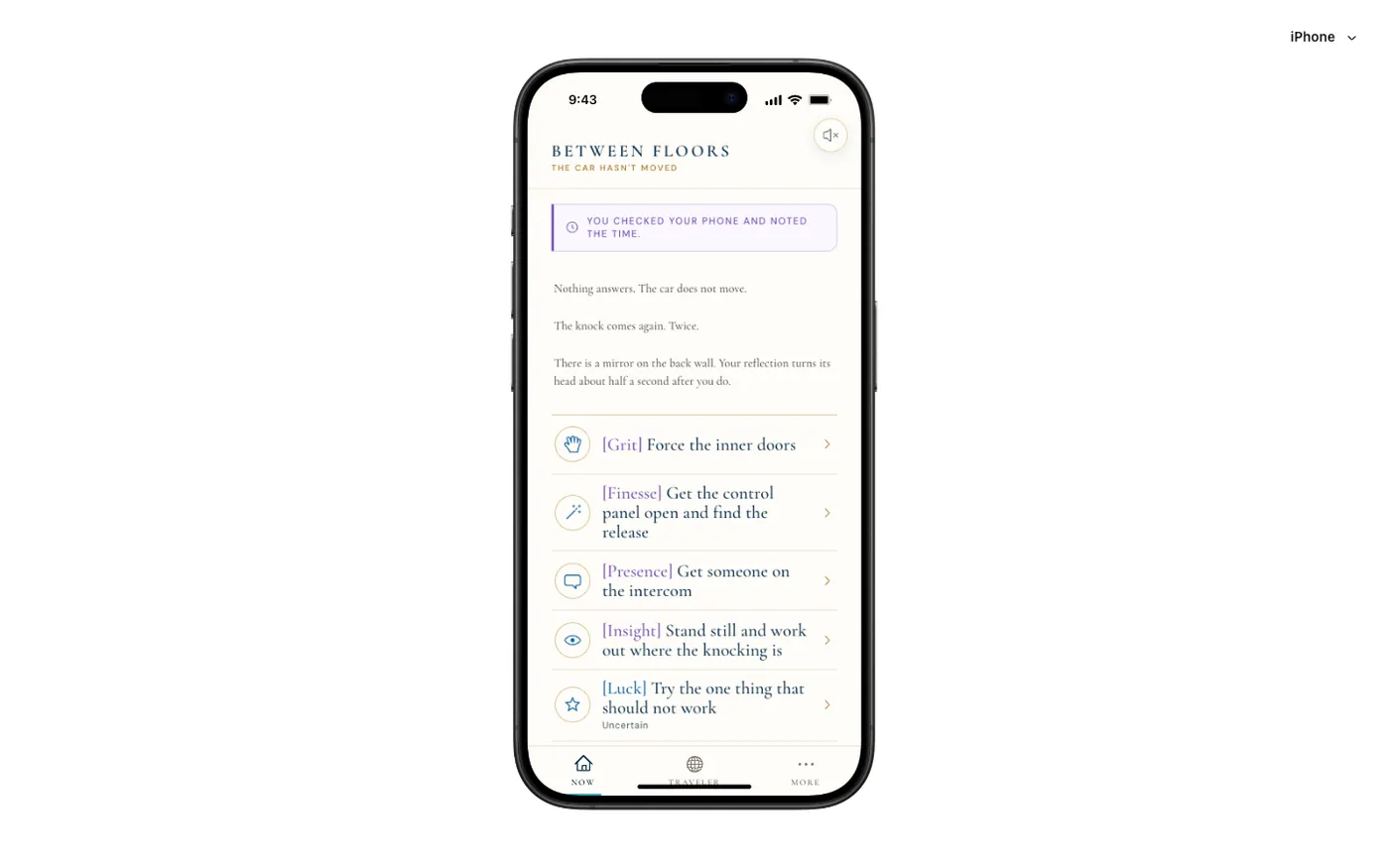 Elsewhere prototype shown in its responsive iPhone presentation.