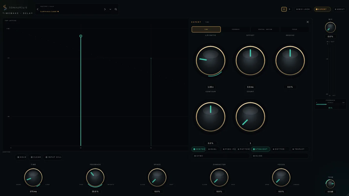 Timewake Delay, full plugin window.