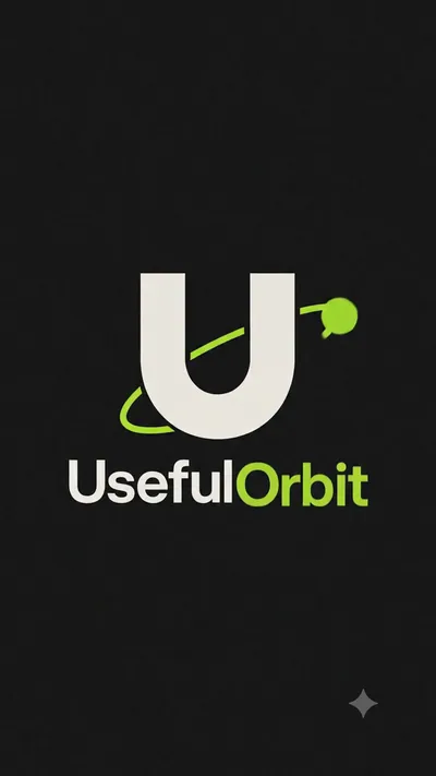 A frame from the UsefulOrbit motion identity, resting on the finished mark: a white U with a green orbit traced around it.