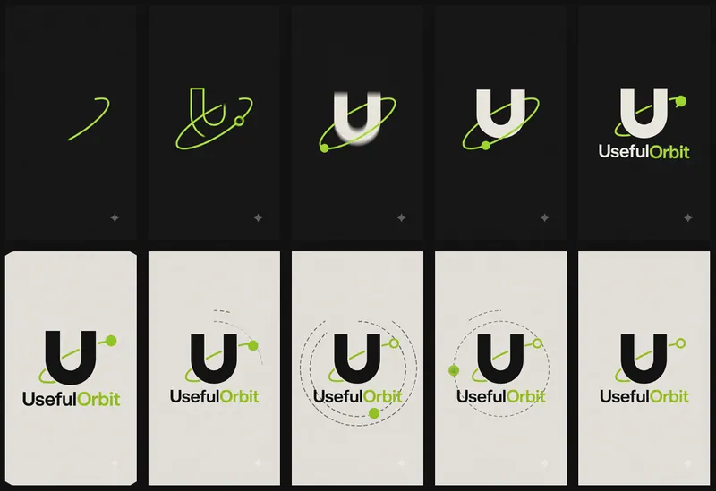 A contact sheet of the motion identity, following the orbit as it draws itself around the U.